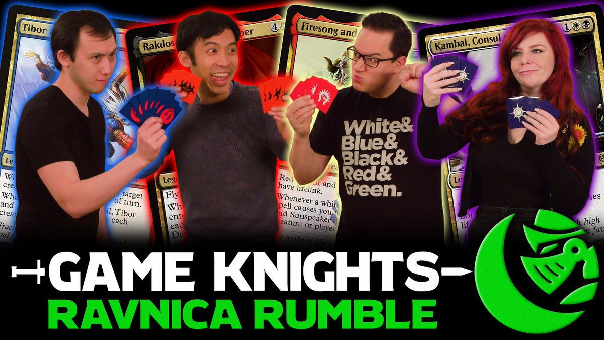 commandcast's tweet photo. The new #GameKnights is here!

CAG member @baetog_ and #MythicInvitational competitor @NumotTheNummy join us for the RAVNICA RUMBLE and we're playing the decks you voted for.

It's Orzhov vs Rakdos vs Izzet vs Boros. ONLY ONE MAY STAND!!

https://t.co/cKSQ2MG5t8 https://t.co/rhHp1UNwec