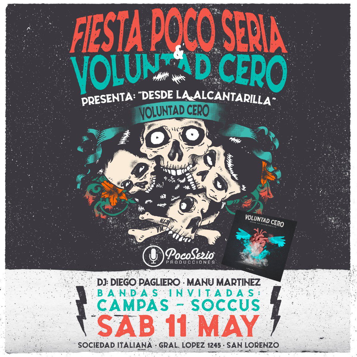 Ivanchi_canalla's tweet photo. 🎊 #FiestaPocoSeria
🗓️ Sábado 11/05
🌎 Sociedad italiana de San Lorenzo.
🎸 Show de @voluntadcero, presentando su disco "Desde la Alcantarilla"
🎼Previamente #Soccus y #campas
📀 Musicalizan Diego Pagliero Y Juan Manuel Martinez.
Todos invitados!!!. 🍺🍺🍺 https://t.co/4dRg0OXMdo