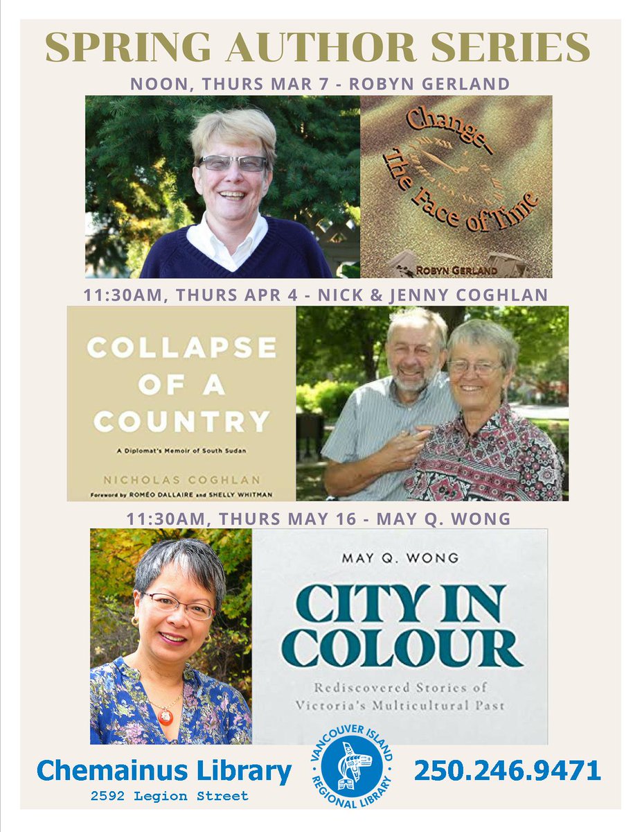 Next Thursday, Chemainus Library welcomes the 2nd guest in its Spring Author Series: Former Diplomat <a href="/NicholasCoghlan/">Nicholas Coghlan</a>: virl.bc.ca/event/chemainu… <a href="/VI_Library/">VI_Library</a>