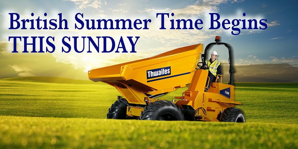 ThwaitesDumpers's tweet image. Don&apos;t forget, the clocks go forward one hour at 1am this Sunday morning... Just in case you have an early dumper shift, we wouldn&apos;t want you to be late on site. 
#Onsite #Plantoperators #Groundworkers #Planthire #Construction
@ukplantops @TheDiggerBlog
