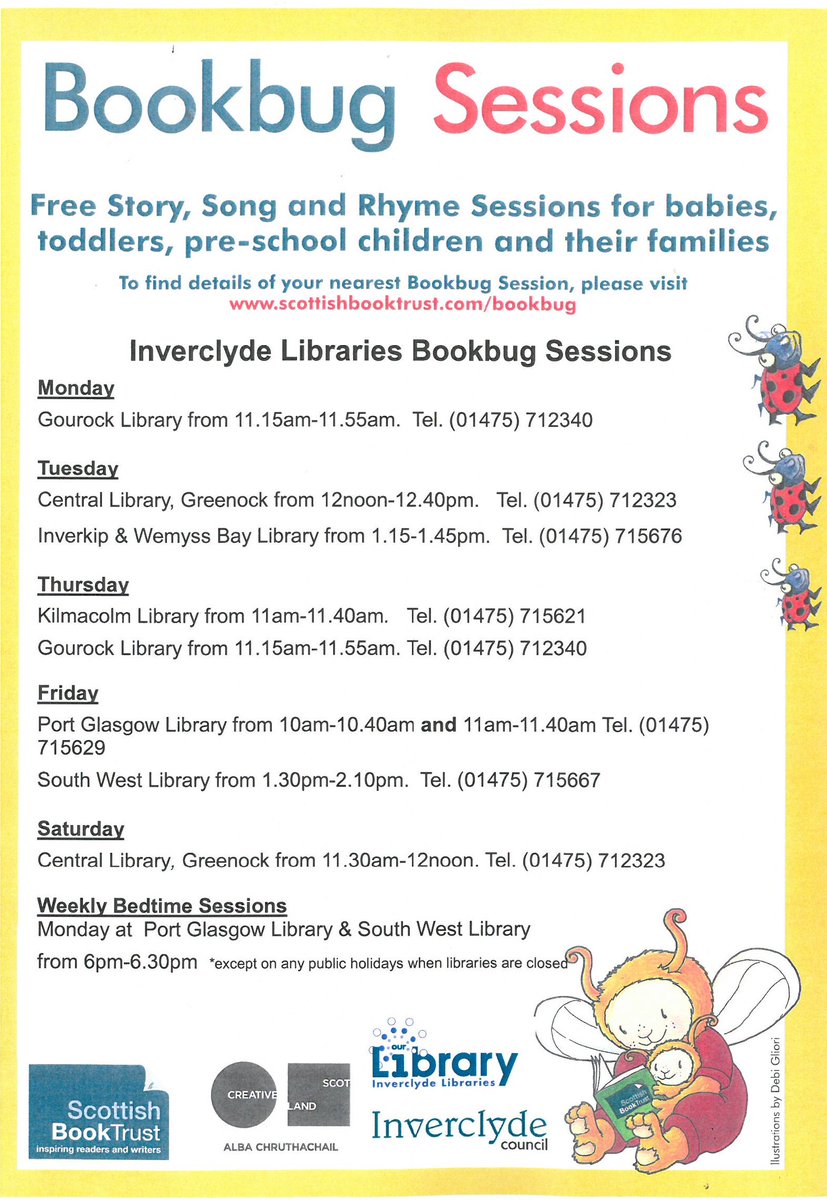 InverclydeLibs's tweet image. All of our weekly #BookbugSessions will be running as normal during the Spring break ❤️📚❤️🎼❤️#BookbugFun #LoveStories #LoveSongs #LoveRhymes @Bookbug_SBT
