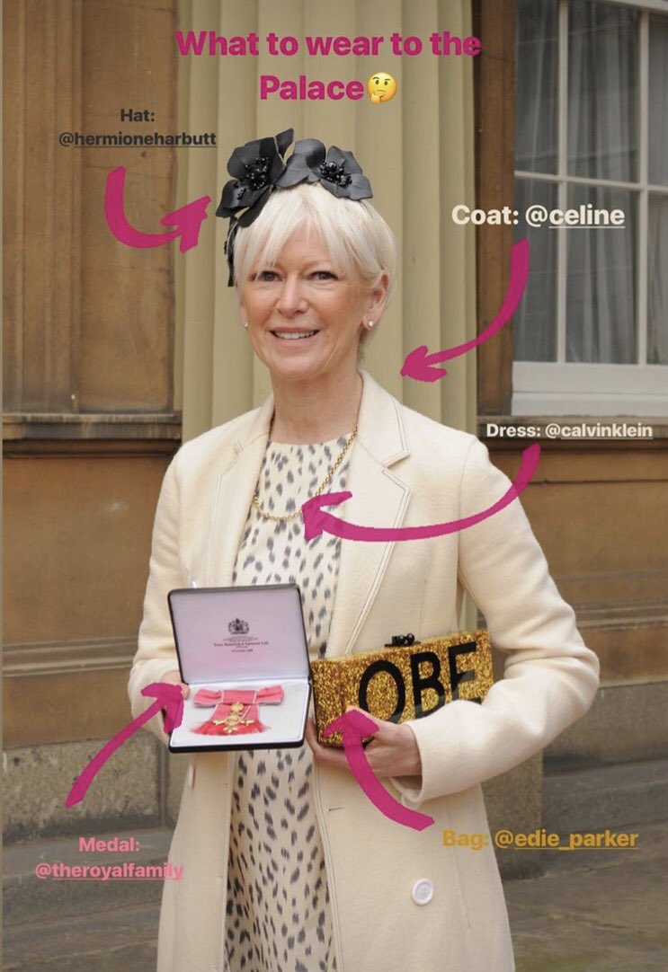 The inspiring <a href="/JoannaColes/">Joanna Coles</a> wearing <a href="/HermioneHarbutt/">Hermione Harbutt</a> Calla Headdress to receive her #OBE at #buckinghampalace! Congratulations! Styled with <a href="/WorldCeline/">Celine world</a> <a href="/CalvinKlein/">calvinklein</a> <a href="/EDIE_PARKER/">EDIE PARKER</a> #whattoweartothepalace #hermioneharbutt