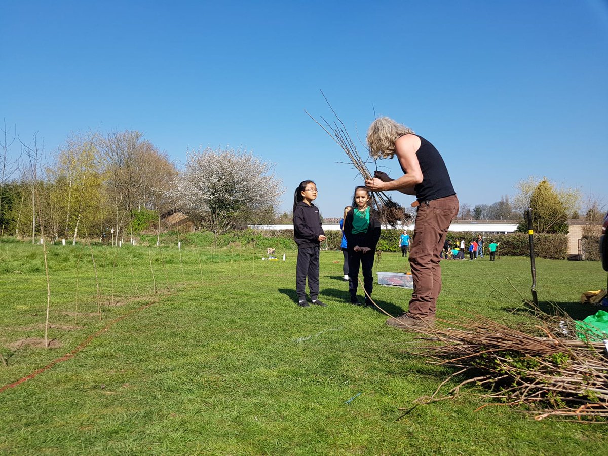 Today we're doing a spot of tree planting in #Birmingham! 🌞 We're with @FSBCIC and children, teachers and parents at a tree planting workshop at Saint Barnabas Church of England Primary School, planting a new hedgerow in the school.