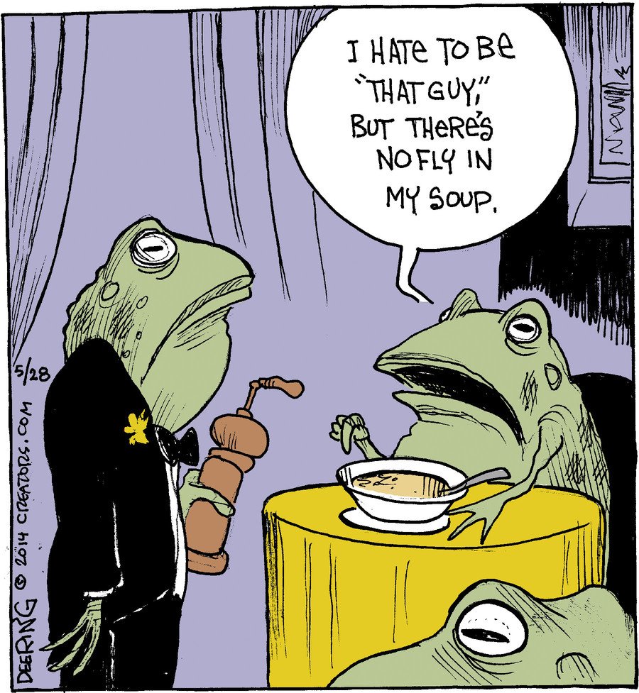 FrogskinU's tweet image. LOL #FrogFriday #froghumor #funny #cartoon "There's a fly in my soup." LOL Hoppy Friday everyone :)
