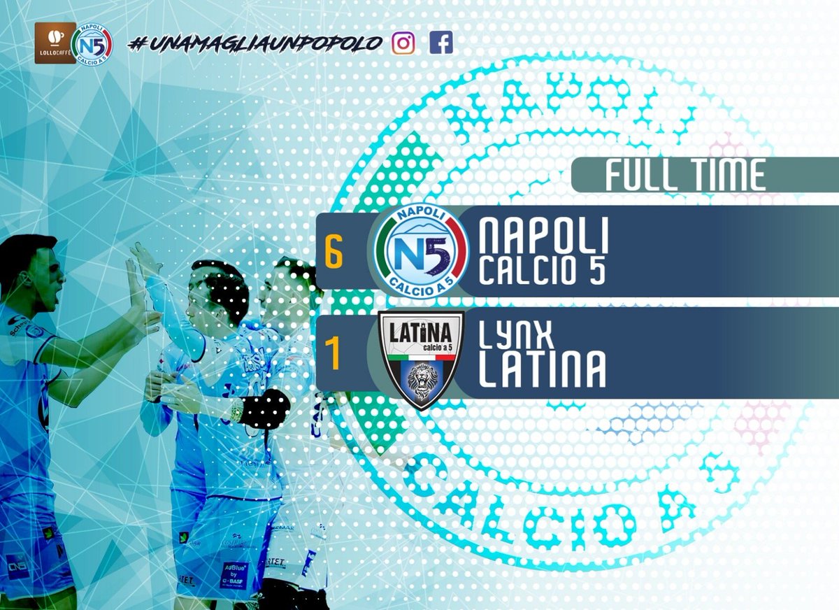 napolic5's tweet photo. ⛔ Game over a Villaricca
6️⃣ Lollo Caffè Napoli forza 6 contro il Latina!
🥉 Difendiamo il terzo posto
⚽ 2 @dimasfutsal77 7️⃣7️⃣, @cristiaanrubio 1️⃣1️⃣, @felipe.mancha 9️⃣2️⃣, @chanofutsal 5️⃣, @maxdeluca7 7️⃣

#UnaMagliaUnPopolo 💙

#wearefutsal https://t.co/oYj7g73BAn