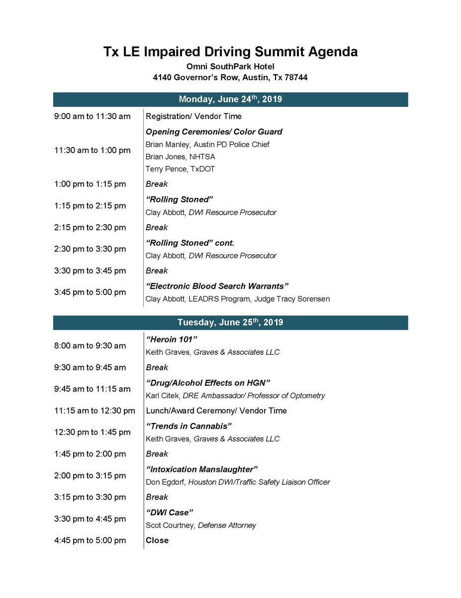ImpairedSummit's tweet image. IT'S HERE!! The 1st Annual Tx LE Impaired Driving Summit Agenda is now available.  Visit our official page for more info! txleimpaireddrivingsummit.org