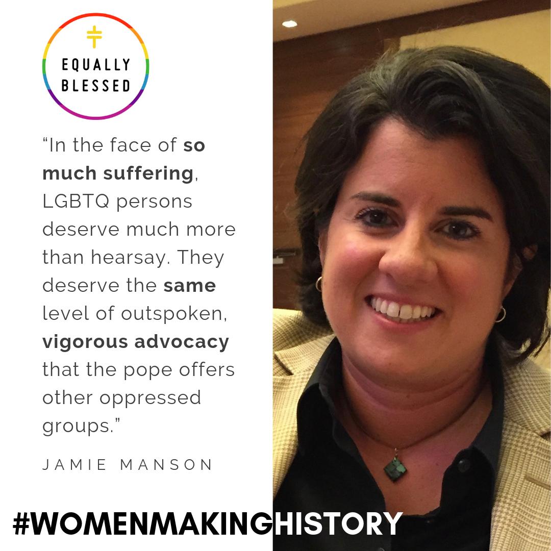 EquallyBlessed's tweet photo. As we wrap up #WomensHistoryMonth, we'll shine the spotlight on Jamie Manson, a prolific writer and public speaker, staunch advocate for the full equality of women and the LGBTQI+ community in the church, and editor at the National Catholic Reporter. #WomenMakingHistory 1/2 https://t.co/s2dkGzwQSF