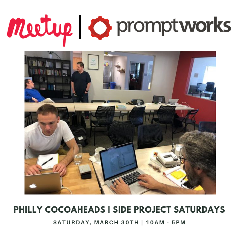Promptworks's tweet image. @phillycocoa is hosting #sideprojectsaturday at PromptWorks! This is an opportunity to work on your iOS/Mac projects in a group setting. Get help with your app, share your ideas, and socialize with other developers! Beginners are always welcome! RSVP on meetup.com!