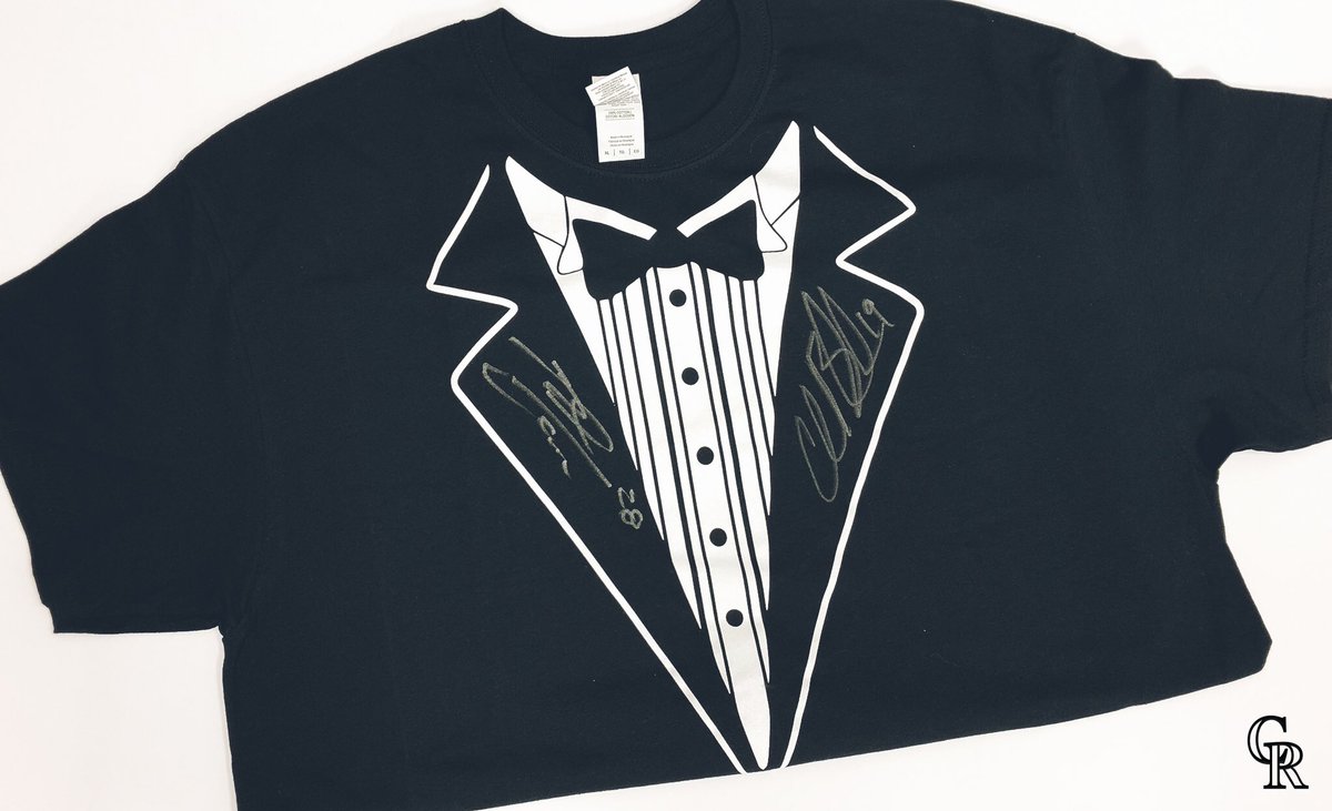 Rockies's tweet image. Nolan didn’t want to keep his #ChuckNado tuxedo tee, so he (and Chuck) signed it for you.

RETWEET THIS for your chance to win it! 👀