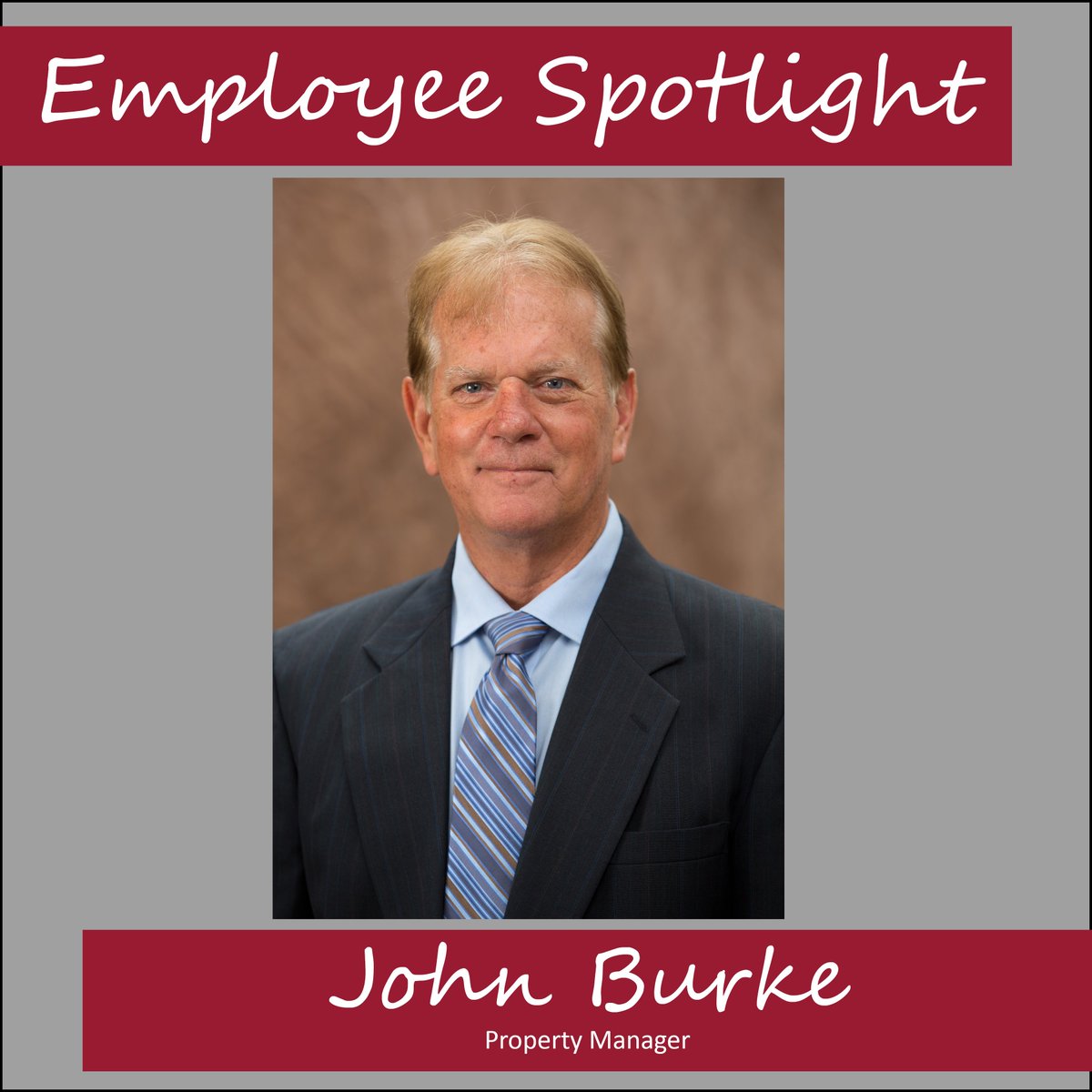 #employeespotlight: John Burke manages the daily operations of <a href="/StreetsofStC/">StreetsOfStCharles</a>. He brings 30+ years of property management experience to his role and loves that each day is unique. In his free time, John enjoys reading, traveling and going to the gym.