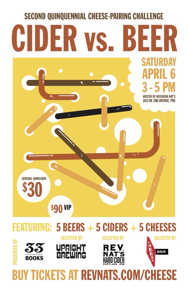 BREWPUBLIC's tweet photo. On April 6th @revnatscider will host its 2nd Quinquennial Cheese Pairing Challenge Beer vs. Cider with #RevNat, @UprightBrewing, @cheesebarpdx and @33BooksCo! Details: https://t.co/rwt5RXqRja https://t.co/v1Litksyke