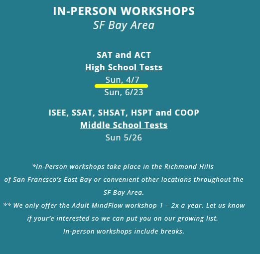 TestPrep's tweet photo. A few more days 'til April.

We'd like to remind you of the upcoming MindFlow In-Person Workshop.

MindFlow workshop teaches students how to read exponentially faster without compromising comprehension.

Visit https://t.co/qf9UKCOO3n for more details.

#Speedreading #testprep https://t.co/ScE7RUv8bn
