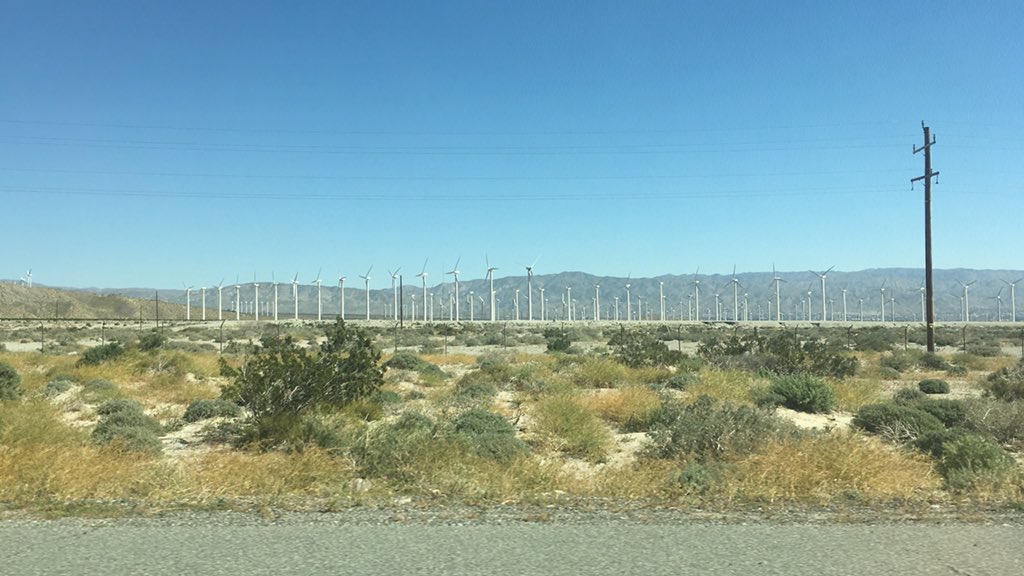 PaulaMaier3's tweet image. It’s hard to comprehend how huge these windmills are 4000 separate windmills, the tallest standing 150 ft high.  Each can produce 300 kilowatts of #electricity. 
#PalmSpringa #Coachella #windmills #windturbine