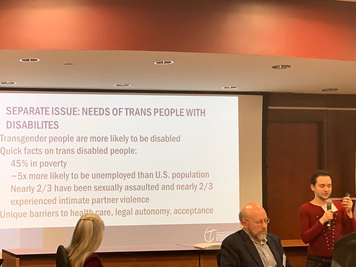 dshaewitz's tweet photo. Transgender people are more likely to be poor, have disabilities, be unemployed, experience violence. Ma’ayan Anafi explains transgender disability discrimination. ⁦@UDCLaw⁩ ⁦@UDC_LawReview⁩ #TransDisability #disabilityrights https://t.co/QwagivoJM3