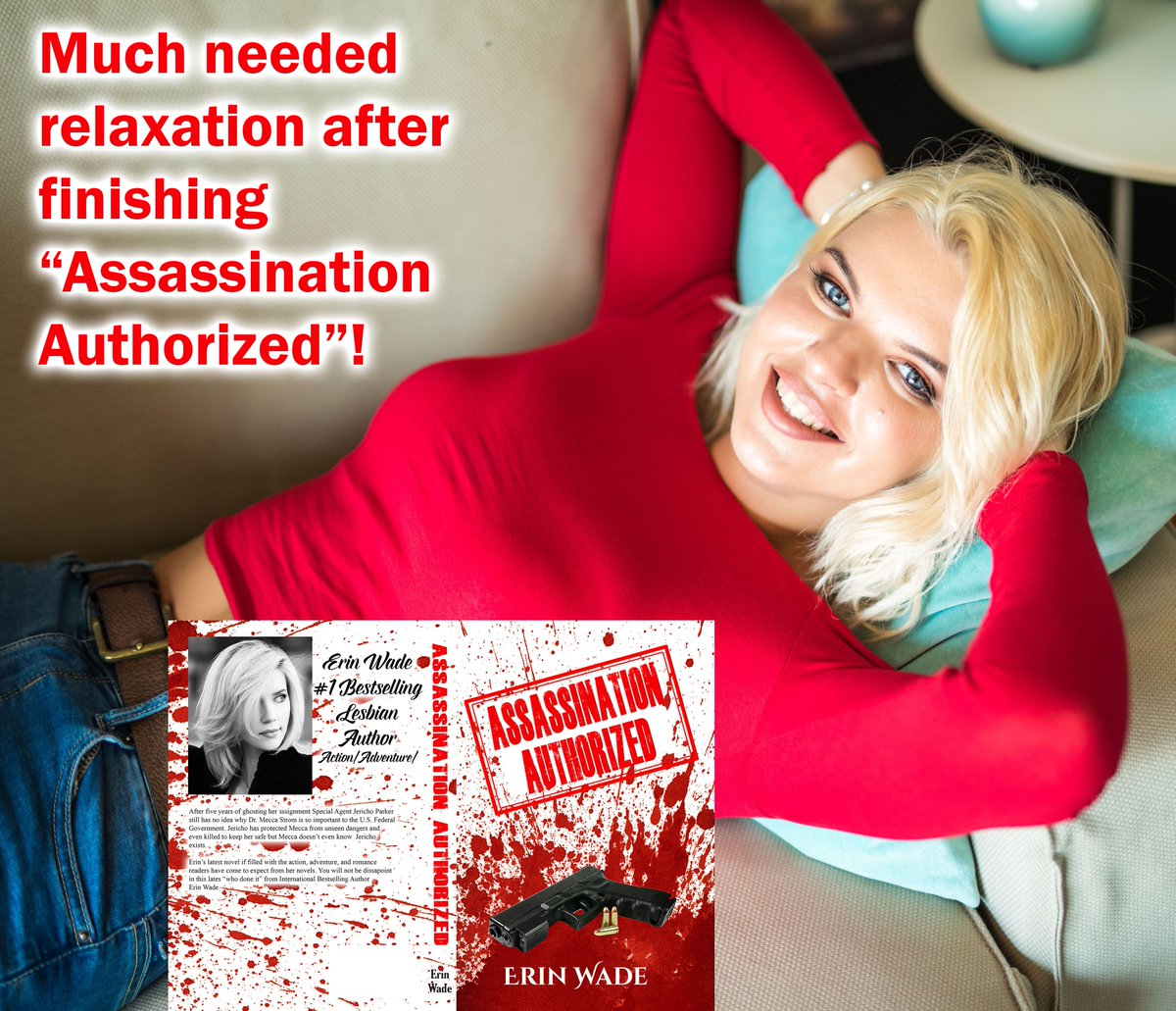 ErinWadeAuthor's tweet photo. FABULOUS FRIDAY! "Assassination Authorized" off to the Betas. We'll all reread then it's to @hughesedits4u for finishing touches. Watch for it in May! #Written #action #adventure #lesficfri #lesfic #LGBT https://t.co/ZUegGedQci https://t.co/kc5XKLdYsn