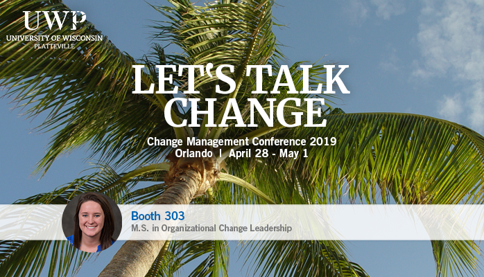 UWP_Online's tweet photo. Join us at #ACMP2019 on April 28-May 1 in Orlando! Our admission specialist will be available to chat with you about our online master's degree in Organizational Change Management. https://t.co/HekIysvLwq #GoUWP @acmpglobal https://t.co/Q3ca6CmMAv