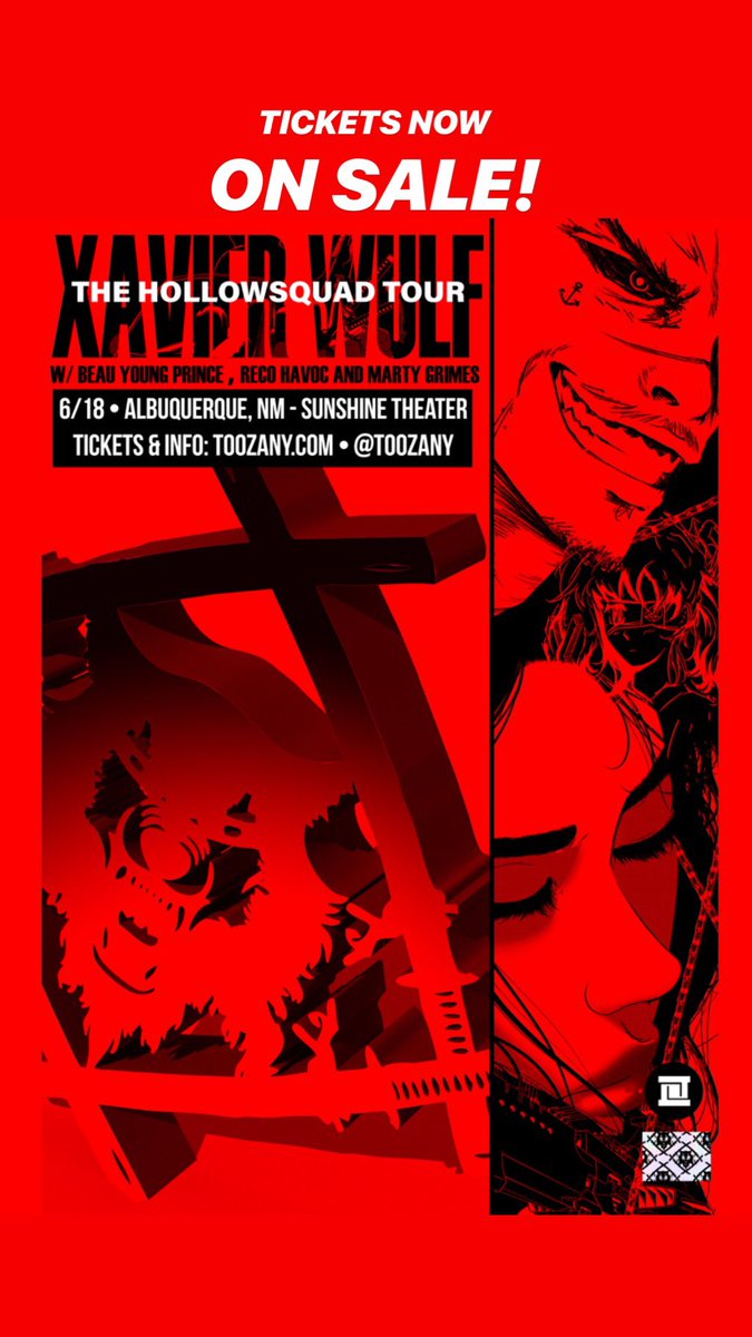 TooZany's tweet photo. #NowOnSale 
@XavierWulf LIVE IN NEW MEXICO
6/18/19 - Sunshine Theater - ABQ
w/ @BeauYoungPrince + @1Recohavoc + @MartyGrimes!!
Get tickets @ https://t.co/cJHRKGwc0Q
Connect w/ @toozany on Instagram/Snapchat/Twitter/FB for info &amp; chances to win free tickets! https://t.co/BicAxU92Z4