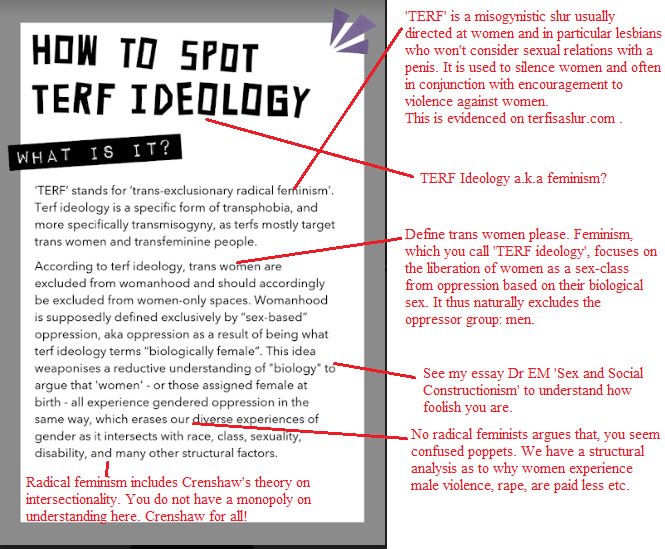 PankhurstEM's tweet image. Thread 
1. Look at this mind drivel from @Cambridge_Uni 's Women's Society, it would be funny if it wasn't so totalitarian and sad. Even has the @CUSUonline logo on it. I'm only starting with my red pen but need to take a break from this hokey.