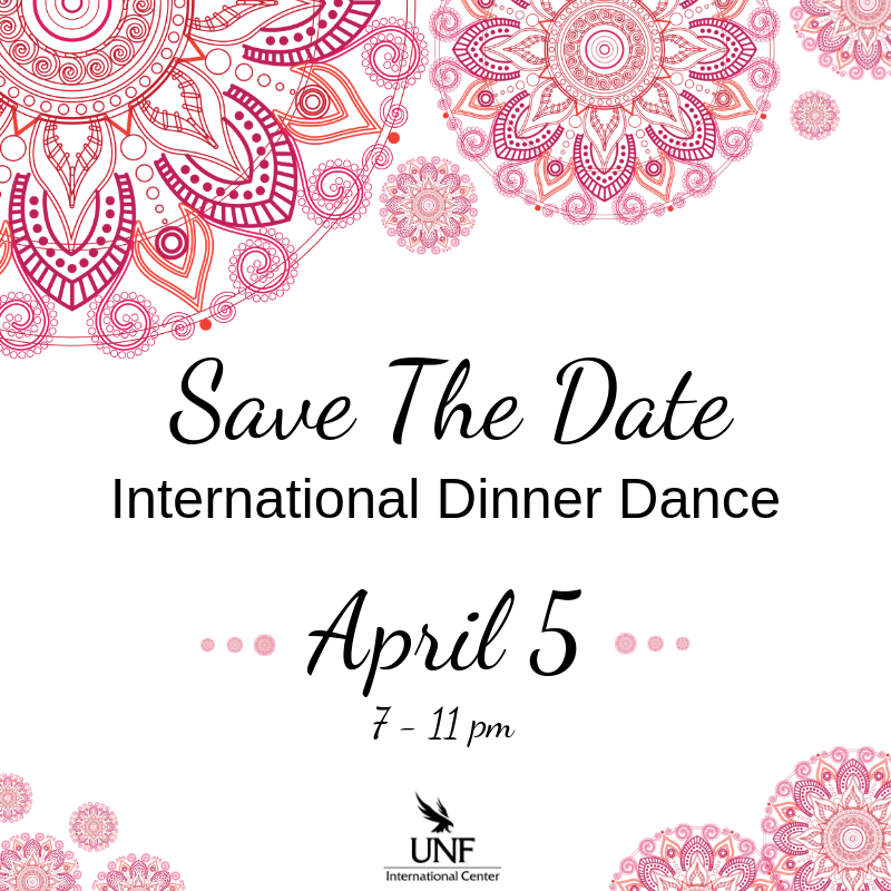 UofNorthFlorida's tweet photo. Hey Osprey students! Mark your calendars for the 28th annual International Dinner Dance, sponsored by the UNF International Center. This year’s theme is “A Taste of India!” Enjoy delicious foods, music, dancing and a celebration of Indian culture. #globalunf #loveUNF https://t.co/UYfXLMahbY