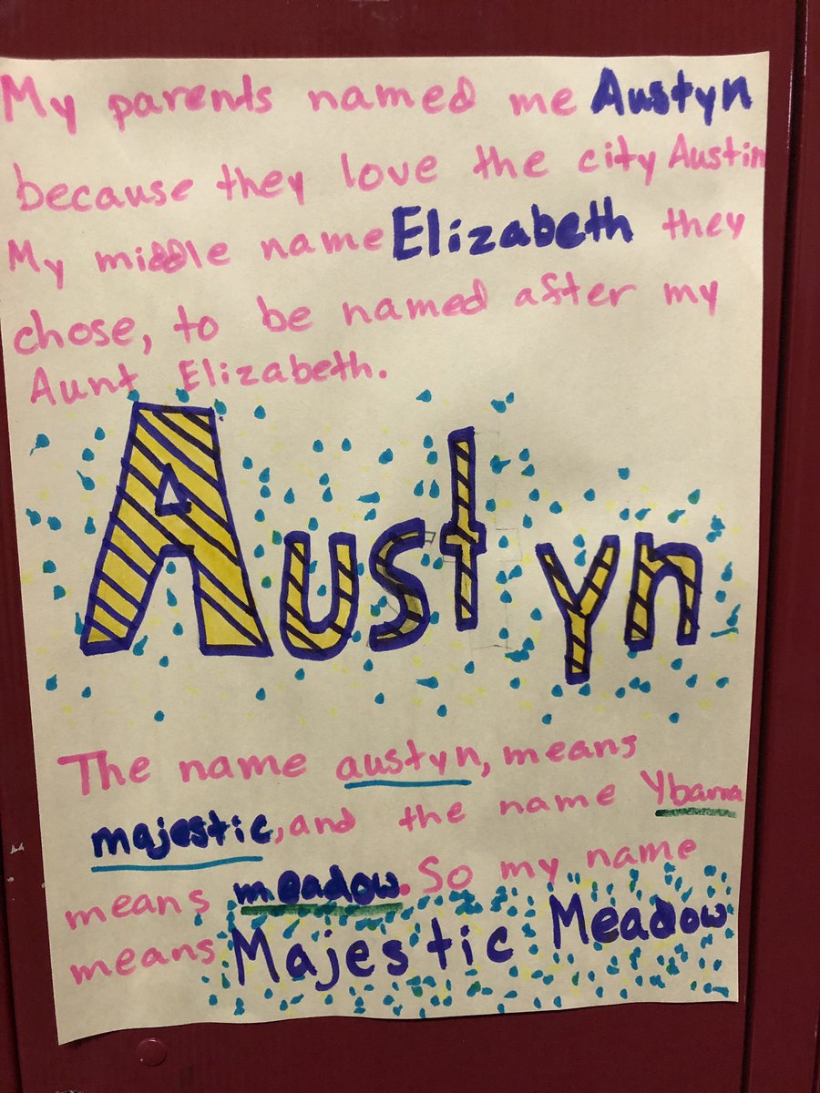 HeidiHarris74's tweet photo. What’s in a Name? My students found out the answer is a lot ❤️. @RISD_Equity #ElementsOfMe #ACMFalcons #RISDConnects https://t.co/ce2pmsxVyW