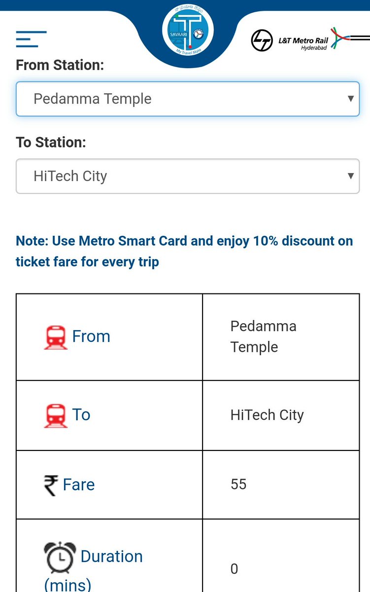 Metro Hyderabad Fare Chart