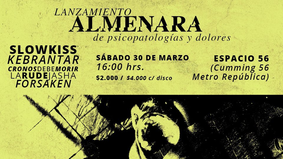 Mañana sábado estaremos en el lanzamiento de <a href="/almenarahc/">almenarahc</a> junto a <a href="/slowkissband/">Slowkiss</a> <a href="/cronosdebemorir/">Cronos Debe Morir</a> #Kebrantar y #Forsaken en #Espacio56 ✊🏼