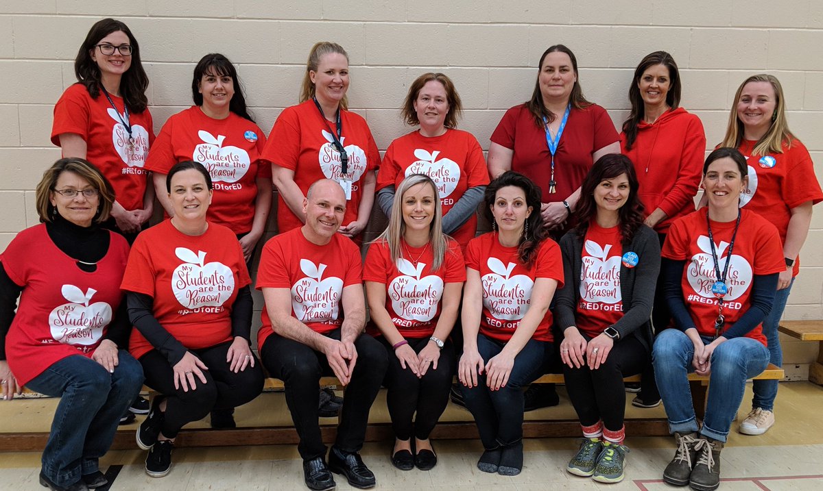 manitouapril's tweet photo. Rainbow Local Teachers rocking our new Friday attire! #RedForEd #ETFOstrong #ETFO https://t.co/BHJxhpzvlA