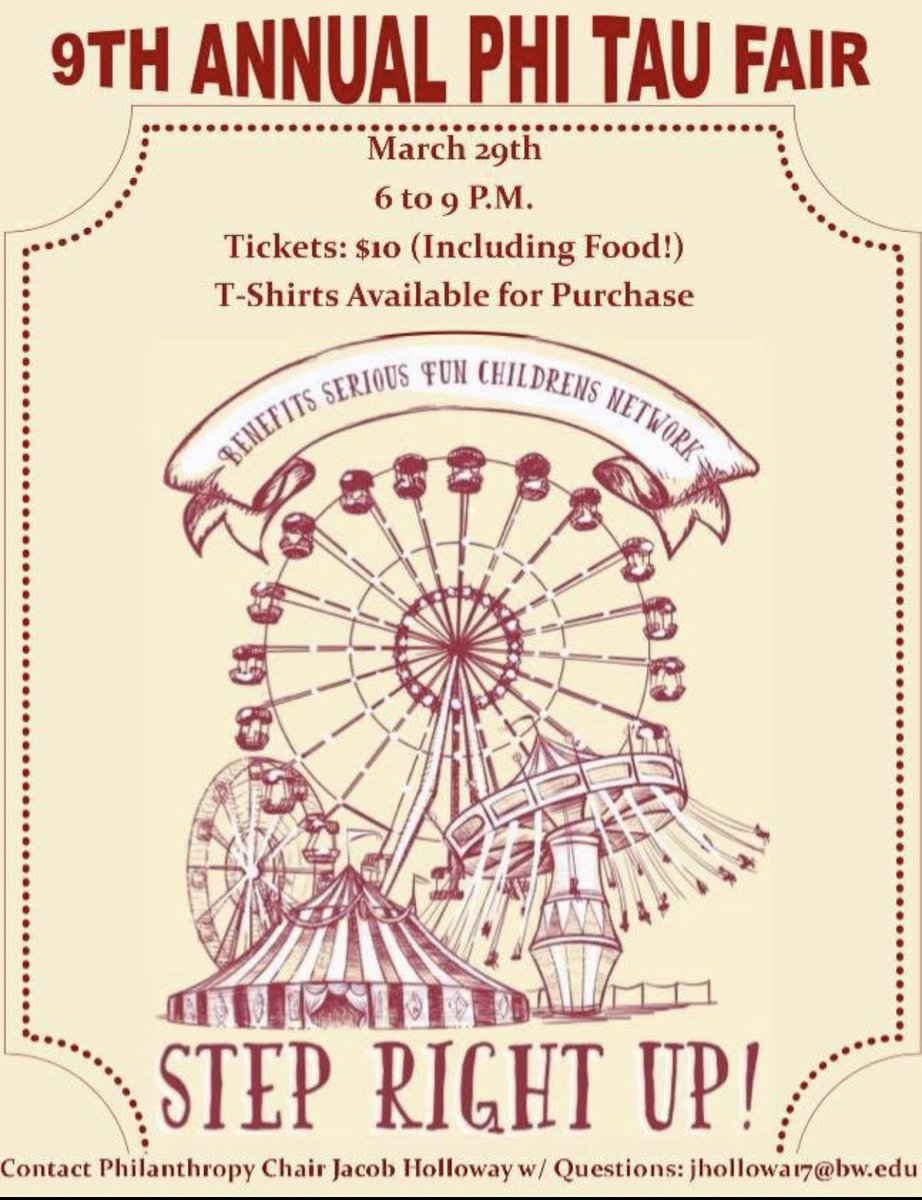 Don’t forget to come out tonight for our 9th annual Phi Tau Fair at the SAC! We hope to see you all there at 6!