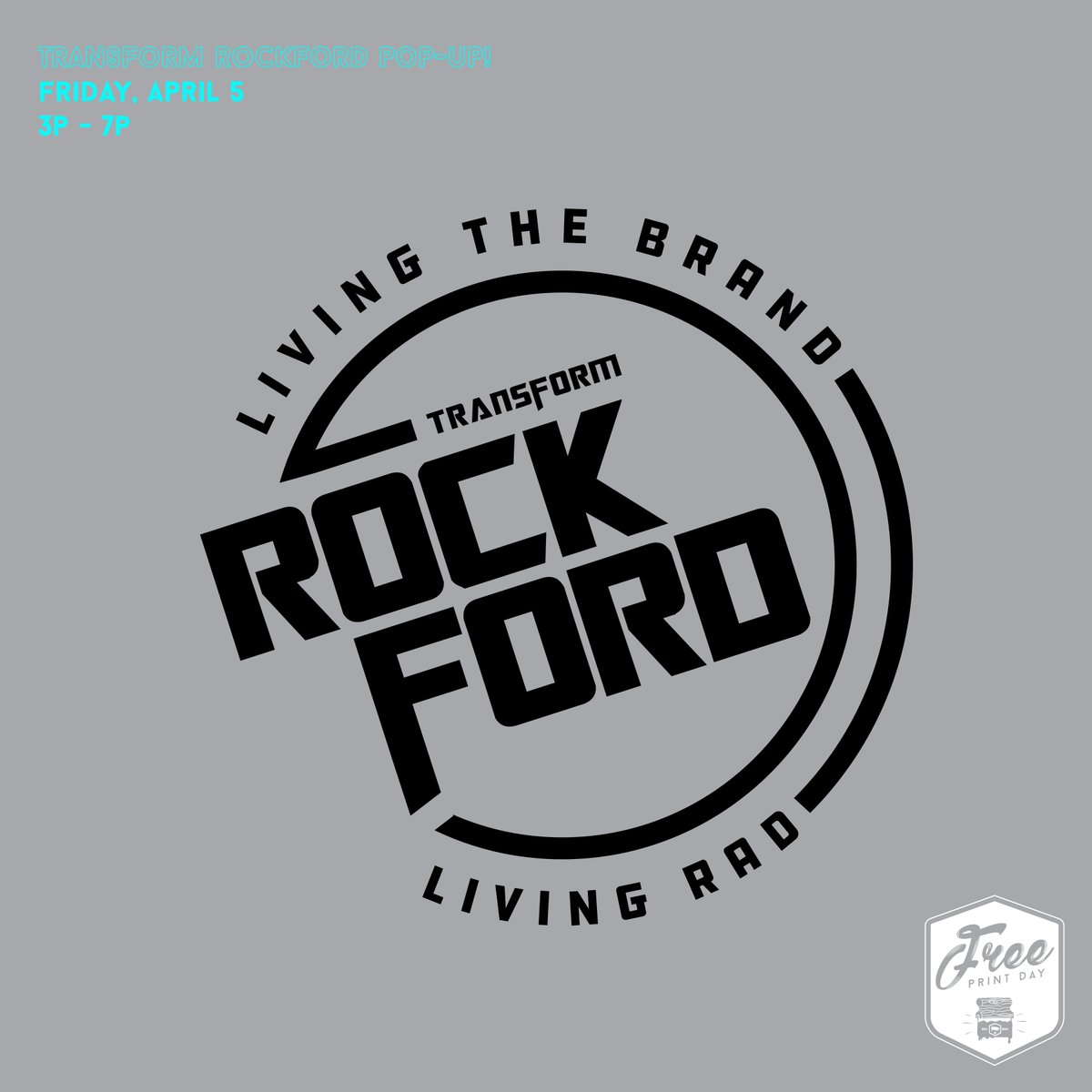 ONE WEEK - Transform Rockford Pop Up !
it's a free print day, bring in a blank &amp; get the print for free or buy one in the shop for 10$ ( while supplies last ). print is BLACK ! come out &amp; celebrate transform rockford, live the brand !