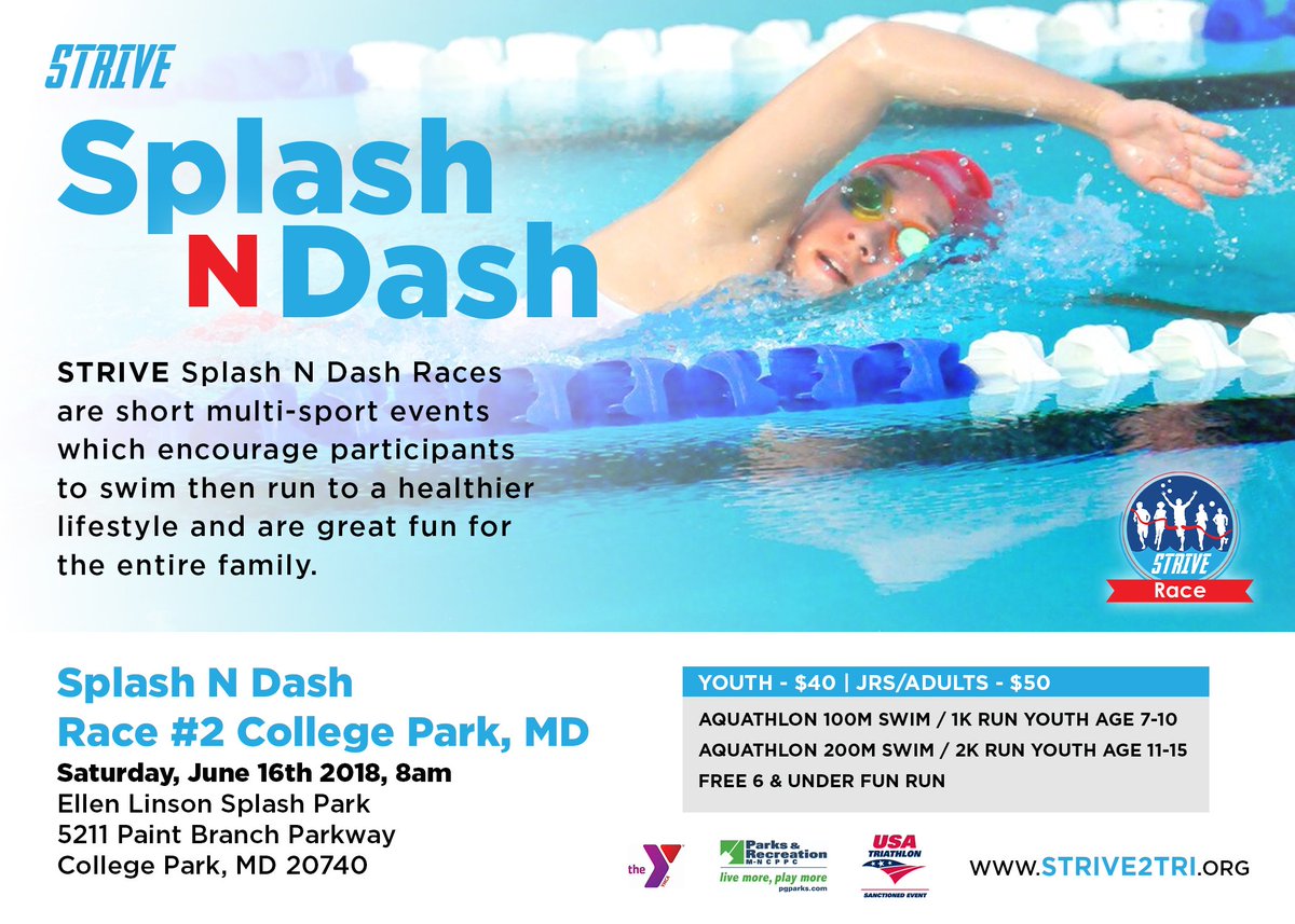 Strive2Tri's tweet photo. REGISTER NOW FOR THE STRIVE SPLASH N DASH - COLLEGE PARK, MD - https://t.co/Zw8E18ZSp5 https://t.co/mjQPzRRxiA