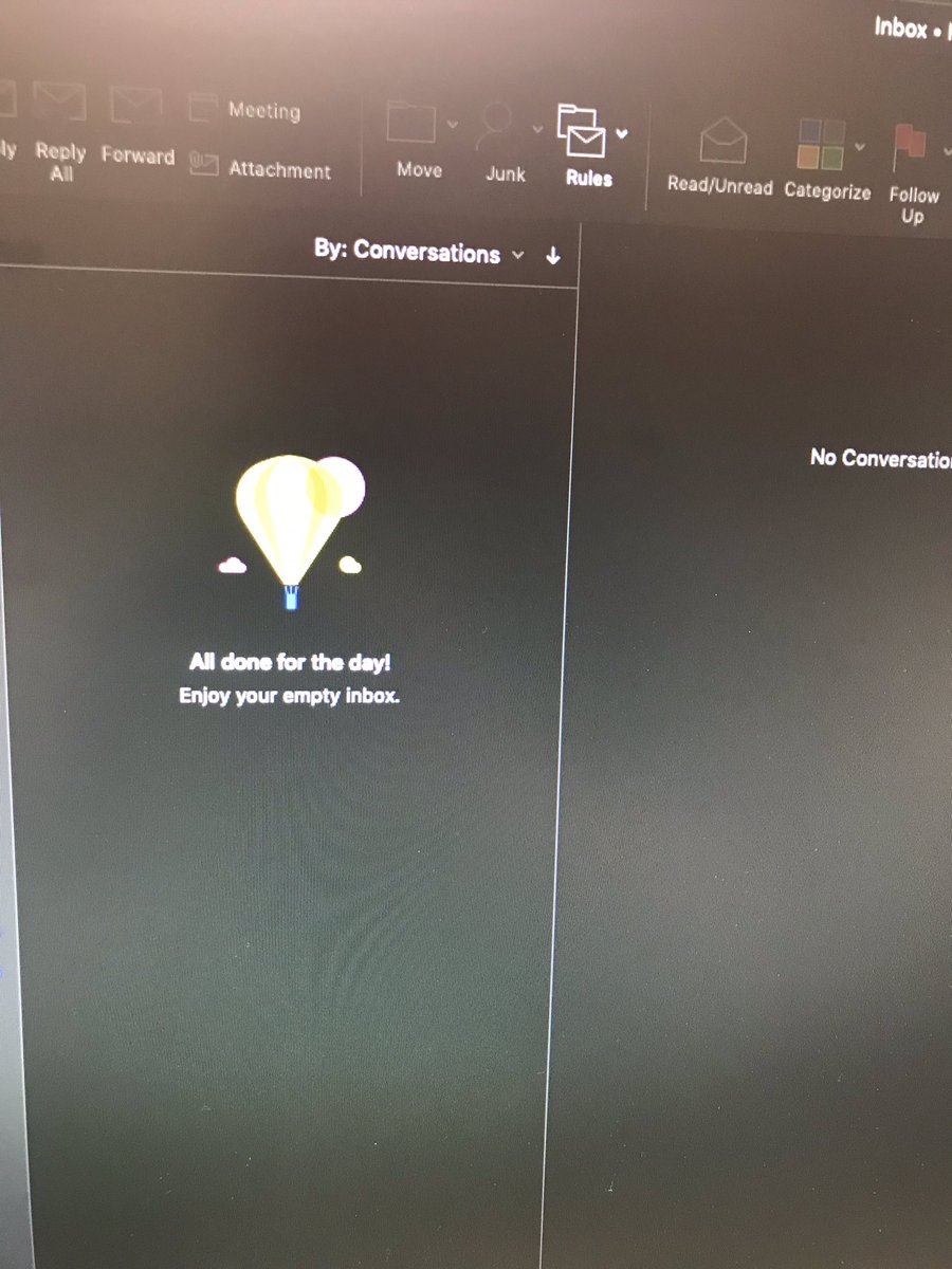 Morris_Phil's tweet image. I have an email organization system and rarely does it get to this point but I cleared my inbox..I like the message..I’m done for the day!  #emailgoals #organize