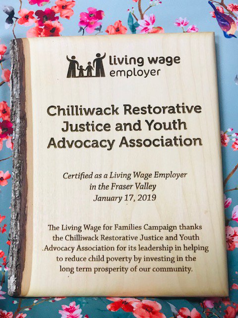 ChwkRJ's tweet photo. What's our #FridayFeeling? Pride! We just received our #LivingWage Employer plaque, and we couldn't be happier! Those who serve their community should be able to afford to live in it. Everyone have a great weekend! #Chilliwack #RestorativePrinciples https://t.co/VUzjnqohns