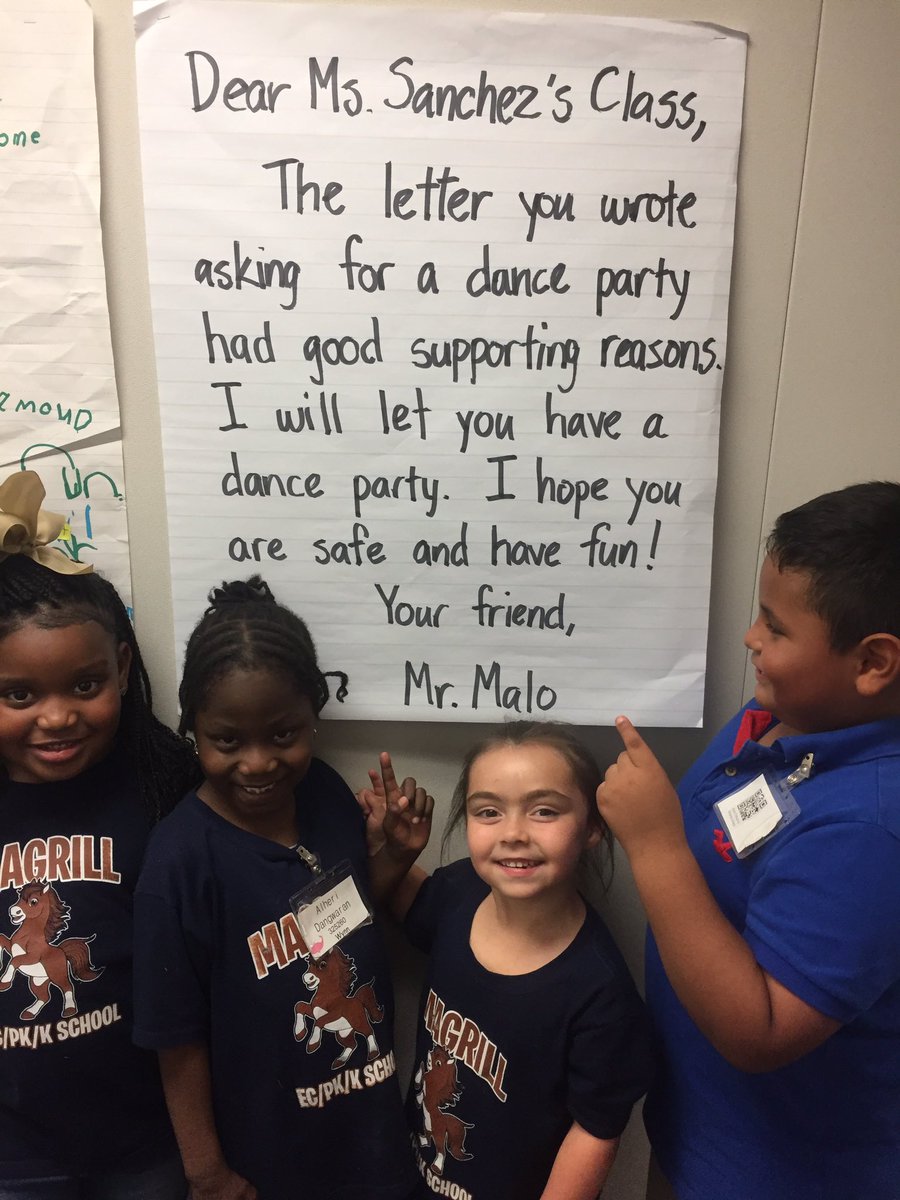 Magrill_AISD's tweet image. Persuasive Writing in action! Ms. Sanchez’s classes persuaded the Principal to let them have a Dance Party! #Allin4Aldine #FunInLearning