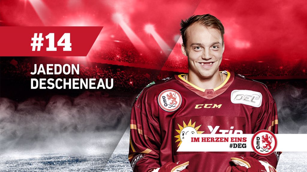 DuesseldorferEG's tweet photo. Jaaaaaaaaaaa! Anschlusstreffer! Jaedon #Descheneau mit dem Bauch/Oberschenkel/was auch immer, total egal. Die Vorlage kam von Philip #Gogulla und Ryan #McKiernan. Die DEG lebt! #deg #DEGvsAEV #geilstezeit #playoffsbaby https://t.co/CGEphoRpul
