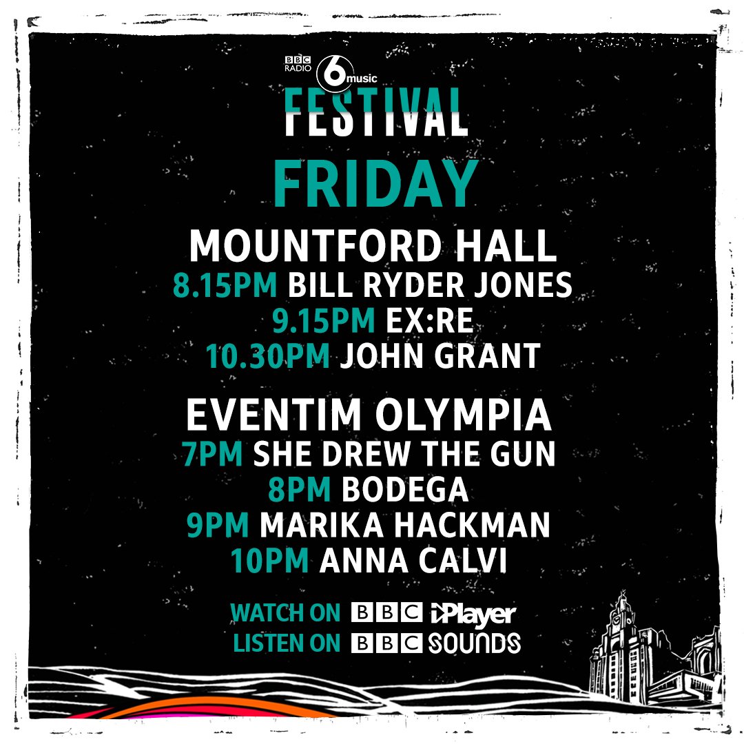 Timings for Ex:Re Live @ 6 Music Festival tonight! Watch Live coverage: bbc.co.uk/6music /ExRehq #6MusicFest