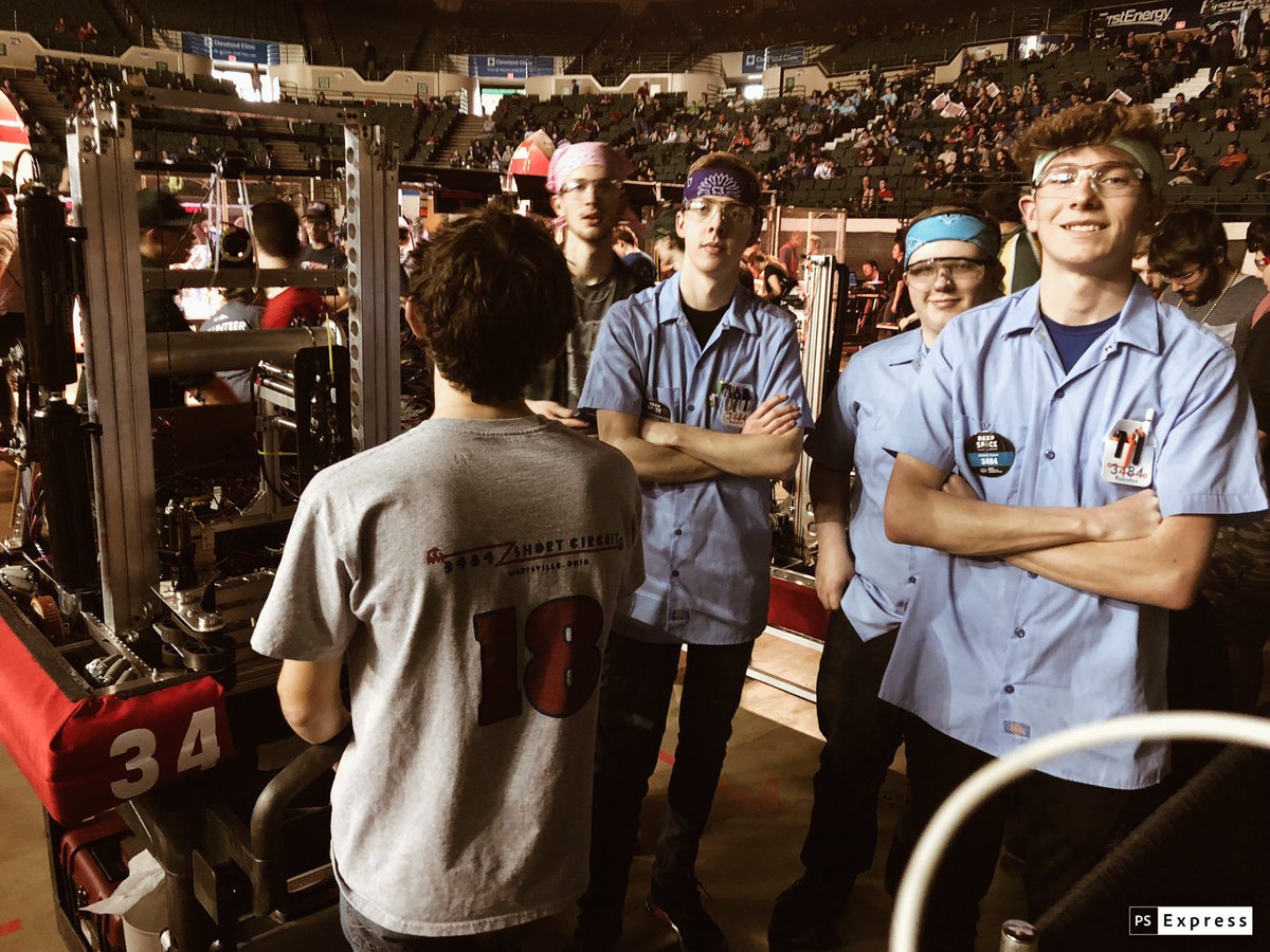 Frc3484's tweet photo. Having a good time so far at #BuckeyeRegional in Cleveland! Lots of great teams here! 3484 coming up next. #collaboration #inspiration #innovation #ptbm #DeepSpace @MarysvilleEVSD @MarysvilleECHS https://t.co/YhxPG0qU6q