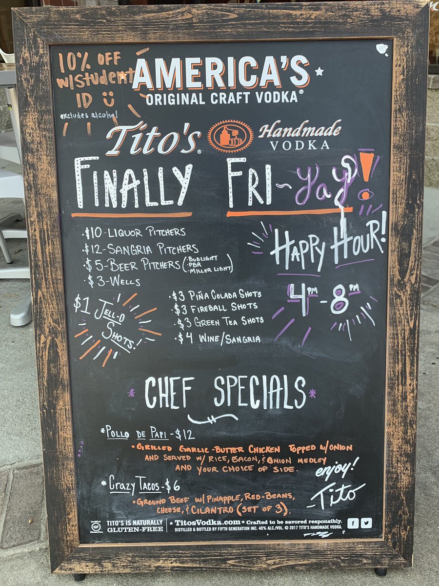 chazitos's tweet photo. it’s fri-𝕐𝔸𝕐! come check out our happy hour (4pm-8pm) and our chef specials for the day‼️ https://t.co/Y9ed5vJSDi