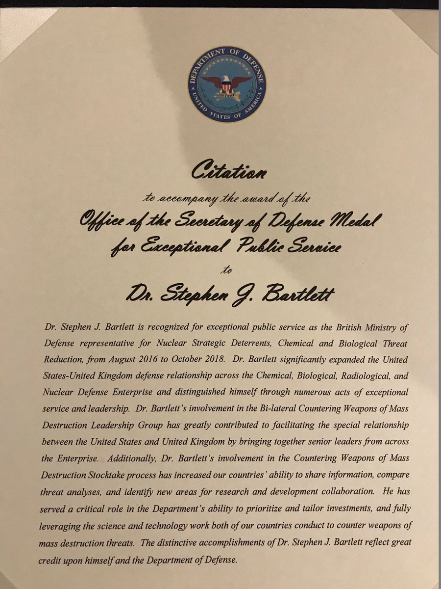Edward Ferguson (@eafergusonuk) on Twitter photo Super proud of Dr Stephen Bartlett from <a href="/UKinUSA/">British Embassy Washington</a> who was today awarded the #US @DeptofDefense medal for Exceptional Public Service for his brilliant work on #CBRN threat reduction. At its heart, the #SpecialRelationship is all about the people. Well deserved! 🇬🇧🇺🇸 Super proud of Dr Stephen Bartlett from <a href="/UKinUSA/">British Embassy Washington</a> who was today awarded the #US @DeptofDefense medal for Exceptional Public Service for his brilliant work on #CBRN threat reduction. At its heart, the #SpecialRelationship is all about the people. Well deserved! 🇬🇧🇺🇸