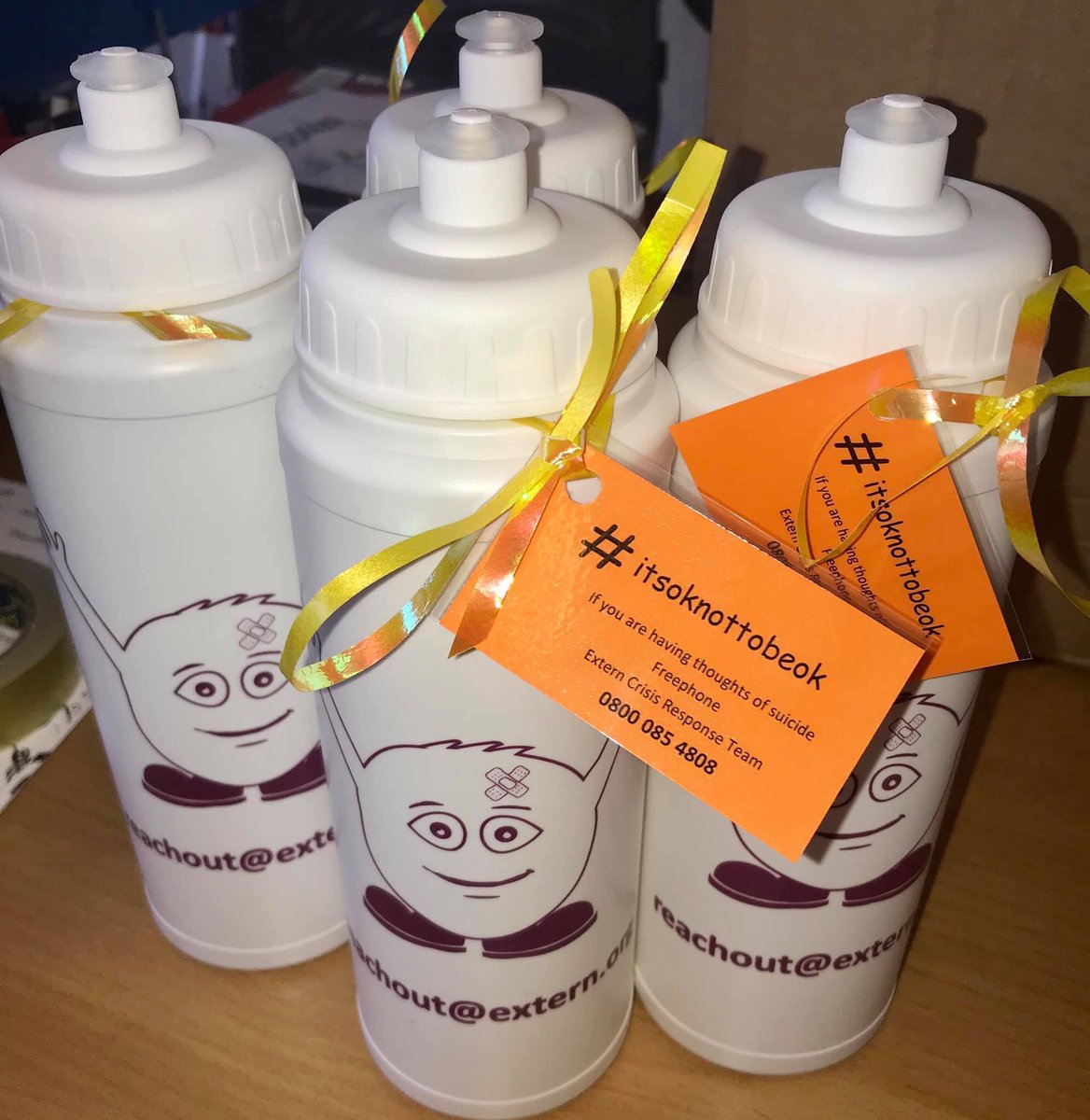 extern_team's tweet photo. Prep for tomorrow’s Cycle Against Suicide! We will be out at our office based at the spectrum centre from 10am tomorrow handing out these water bottles with Externs Crisis Responses Number!!
This service operates on a Mon-Tues 9am-5pm and a Wed-Fri 9am-9pm

#ExternCrisisResponse https://t.co/HG5wcKCpfy