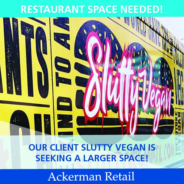 AckermanCRE's tweet photo. The #1 food truck in ATL is seeking restaurant space! @SluttyVeganATL needs 1,000 SF to 2,200 SF of second-generation space with great visibility & ample parking. For details, contact Bryan Davis at bdavis@ackermanco.net #Restaurant #SpaceNeeded #AckermanRetail #AckermanAndCo https://t.co/6NkbojQmsY
