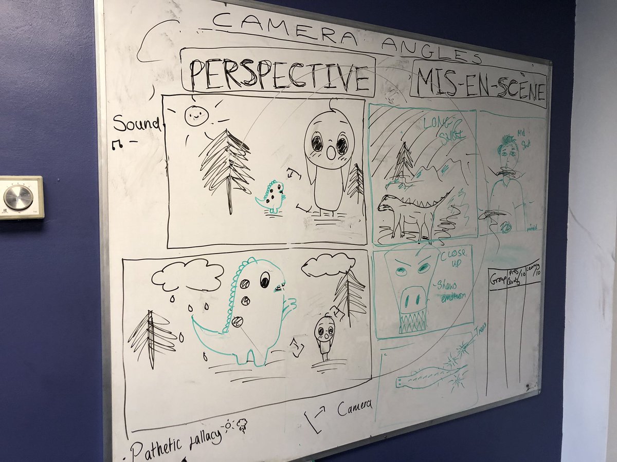 daveg5478's tweet photo. Offered Yr 9s a’fun, creative’ lesson to present key learning aspects of A-level Media taster module.We had low angle shots justified in a drama sketch about Theresa May being injected with liquid Jaffa cake,whilst one group artistically discussed mise-en-scene &amp; baby dinosaurs. https://t.co/mqlseq0x8N