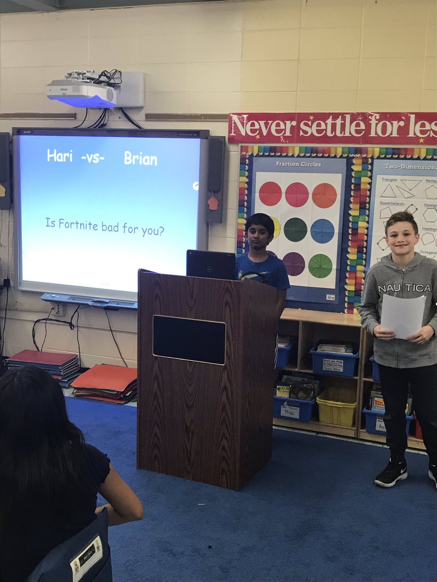 Mr_M_Teaches's tweet photo. The perfect way to end our persuasive unit. I had the students debate some hot button issues. They did amazing! #MrMteaches #WhyLP #TrueNorthBrunswick Is Fortnite bad for you? Who was the best president of all time? https://t.co/TrMMPZfPHj