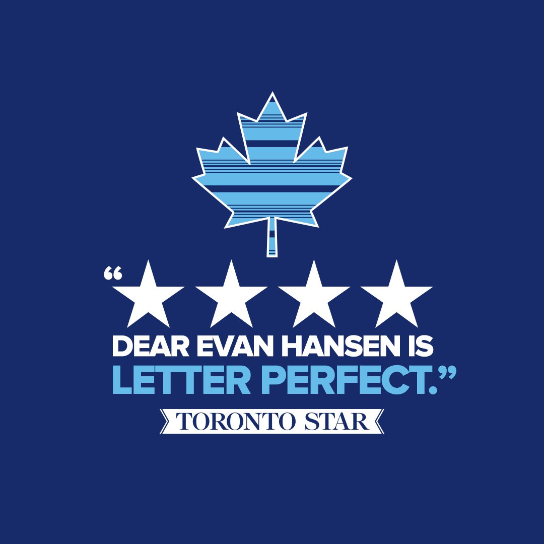 “Can you measure a musical not in minutes, not in length of applause, but in millilitres of tears? Whatever the method, #DearEvanHansen measured up. The Toronto production has found a worthy star in <a href="/robert_markus/">robert markus</a> to go with the powerful story and songs.” - <a href="/TorontoStar/">Toronto Star</a>