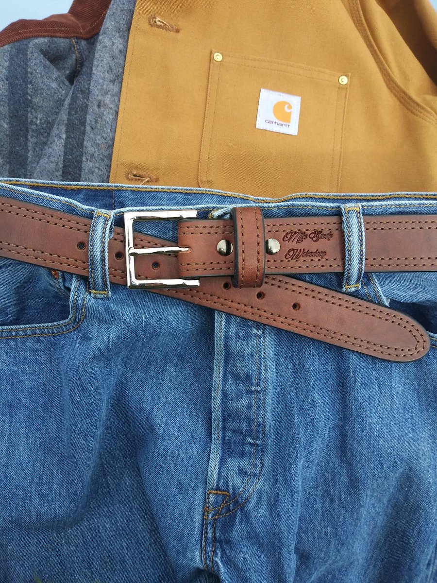 SnodyKnives's tweet photo. Bespoke Belt for client. Chestnut Brown Stitching on Brown English Bridle Leather. Made in Colorado https://t.co/keXUvMPhvp