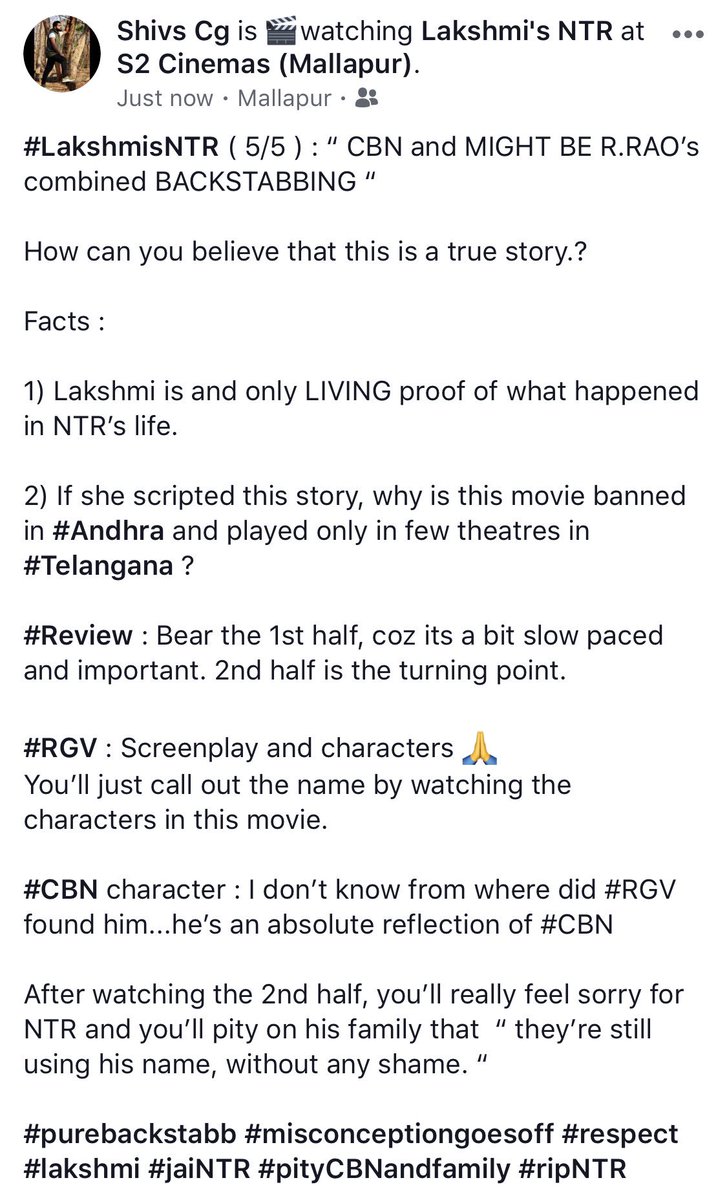 ShivsCg's tweet photo. #LakshmisNTRReview #jaiNTR #respectlakshmi #ripNTR #realpityon #NTRfamily #rgvrespect #RGV #screenplayadhurs #charactersareawesome 🙏 https://t.co/uYtnLN81ic
