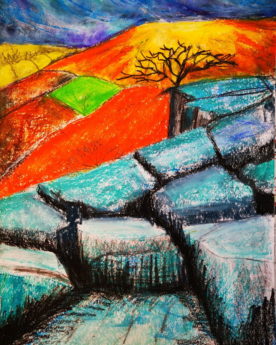 The WellArt Group were colouring monoypes with oil pastels.