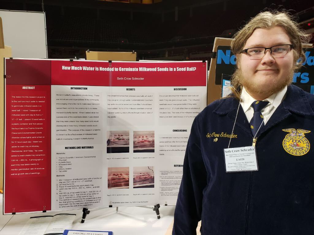 Three chapter members competed at the State Science &amp; Technology Fair of Iowa yesterday! Paige and Riley competed in the Animal Science division! The team of Paige and Riley received honorable mention! Seth competed in the Environmental Sciences division!