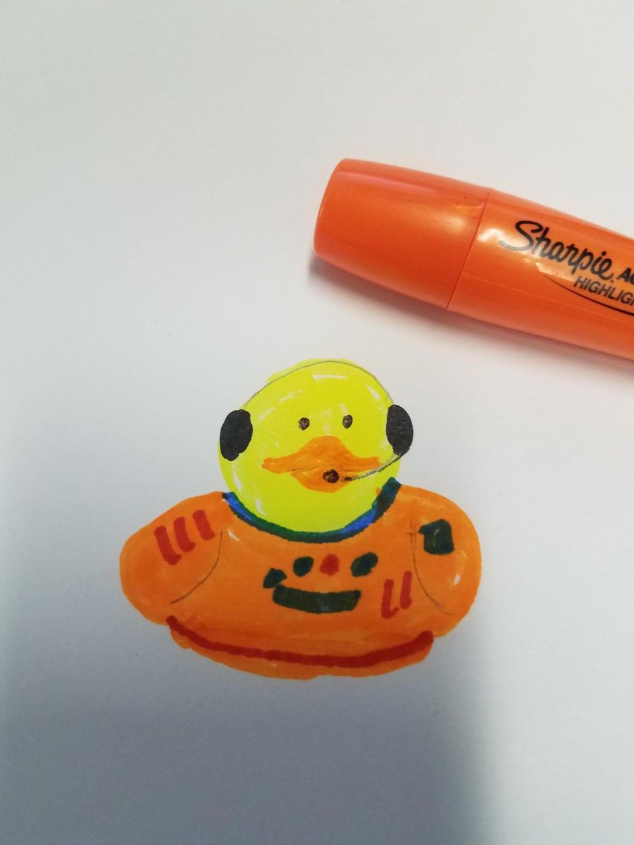wynndee's tweet photo. #30dayspacedc a little late on the astronaut animal challenge, but I was sitting here at work here at JSC and wanted to draw this little guy with nothing but my highlighters π https://t.co/HdfTLfz0HI