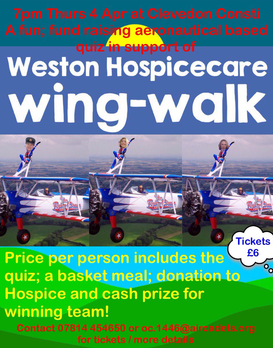 OC 1446 Sqn ATC (@oc1446sqn) on Twitter photo Next Thurs 4th <a href="/ClevedonConsti/">The Consti, Clevedon</a> it’s quiz night in aid of <a href="/WHCHospice/">Weston Hospicecare</a> wing walk! Lucky enough to have @CodeMagic_ for your entertainment and <a href="/1446aircadets/">1446 (Clevedon) Sqn</a> as invigilators! Please bring a team along! Next Thurs 4th <a href="/ClevedonConsti/">The Consti, Clevedon</a> it’s quiz night in aid of <a href="/WHCHospice/">Weston Hospicecare</a> wing walk! Lucky enough to have @CodeMagic_ for your entertainment and <a href="/1446aircadets/">1446 (Clevedon) Sqn</a> as invigilators! Please bring a team along!