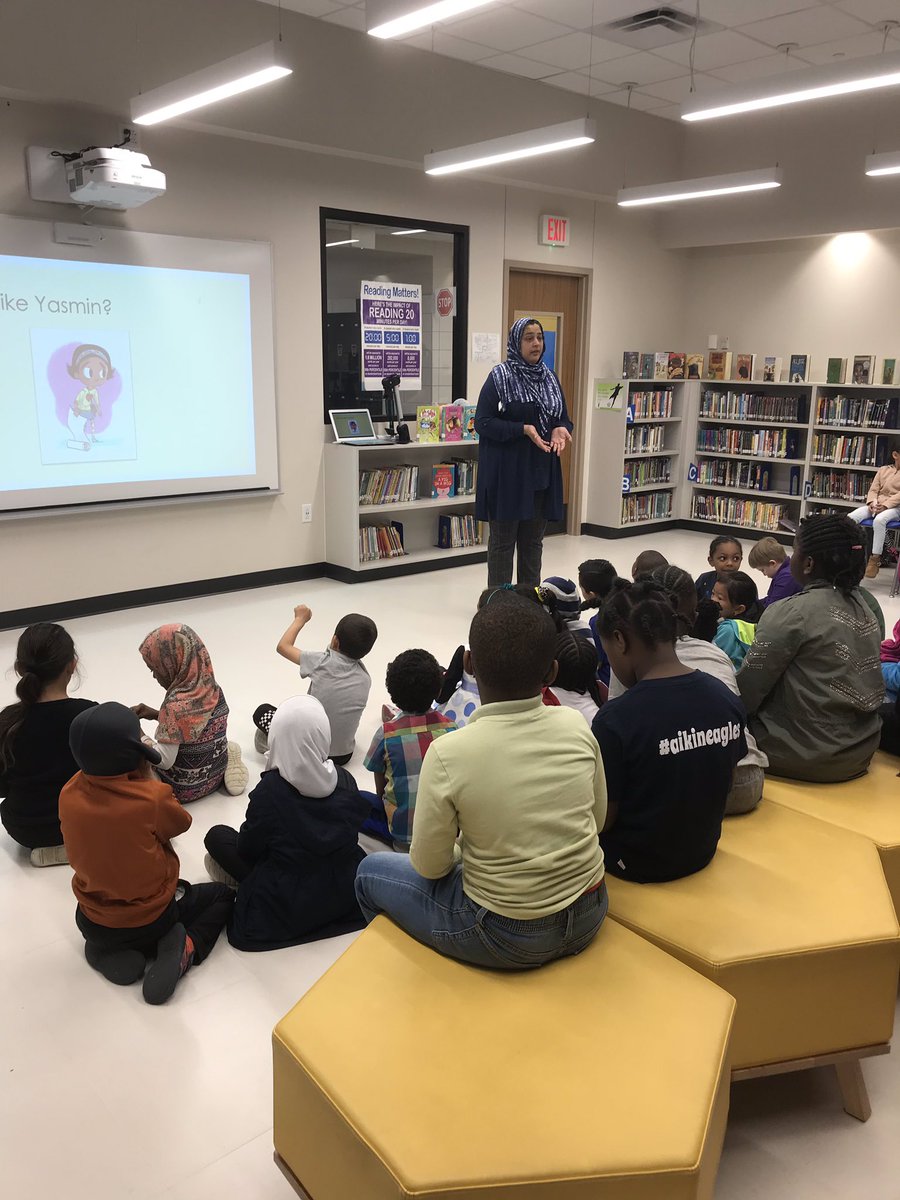 lanabrarian's tweet photo. Having @SaadiaFaruqi come visit the #Aikineagles today, during #ElementsofMe month, was so special. The students were so excited to meet a real author!  Thankful to our PTA for sponsoring this special day! https://t.co/B2Up4QpkAT